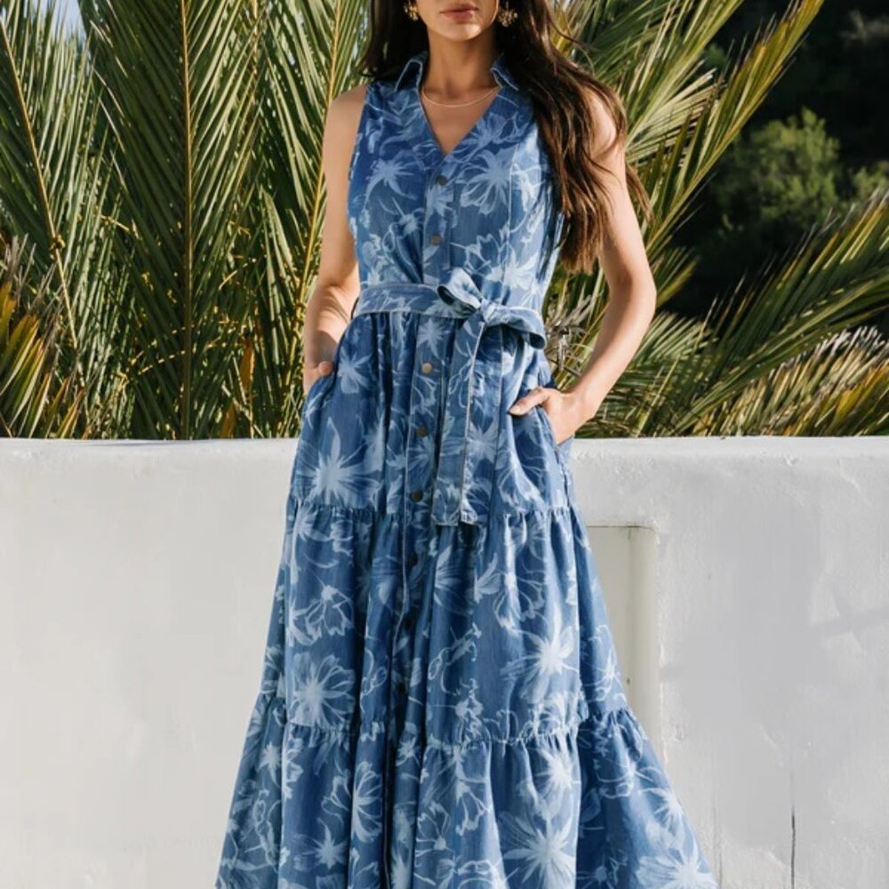 Baltic Born Rocío Soft Denim Dress | Blue Print Size M - Picture 6 of 7